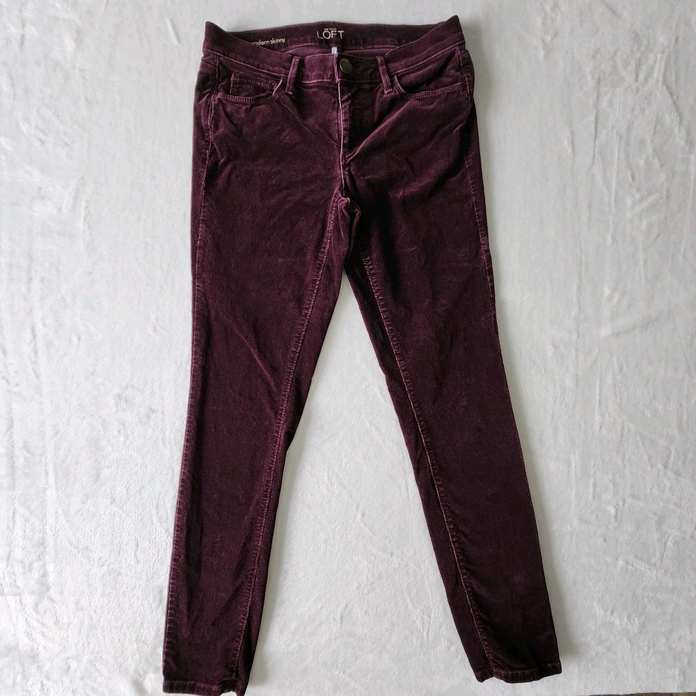 LOFT Modern Skinny Corduroy Pants Womens 27/4 29W 29L Plum Stretch High Waist